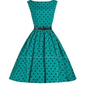XS LINDY BOP POLKA DOT DRESS AQUA